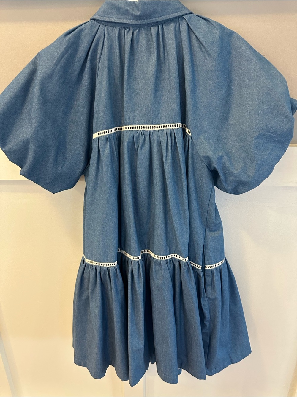 Women’s Blue Denim Button-Front Dress with Puff Sleeves size XS - Picture 6 of 12